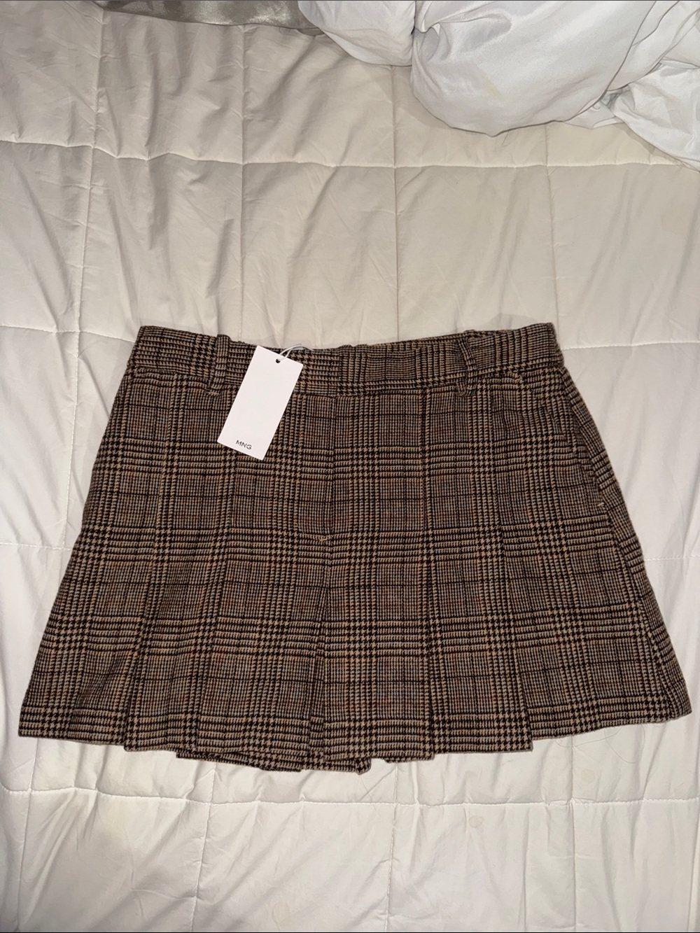Mango Brown Plaid Pleated Mini Skirt